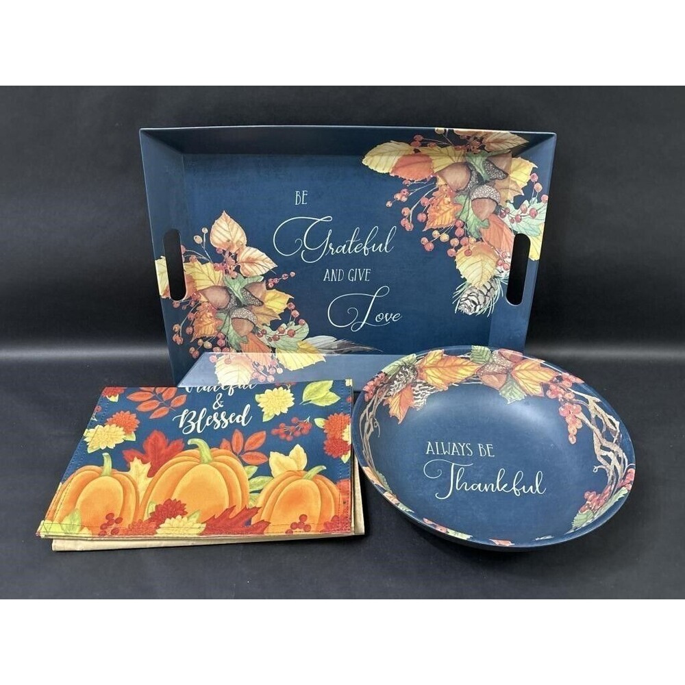 Haven & Key Harvest Melamine Hostess 3pc Set Serving Tray, Bowl,Table Runner